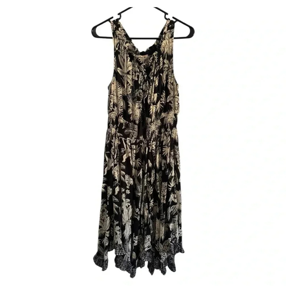 NWT Lola P Black Tan Sleeveless Stress Tropical Zoo Animal Print Dress Size M - Picture 5 of 16